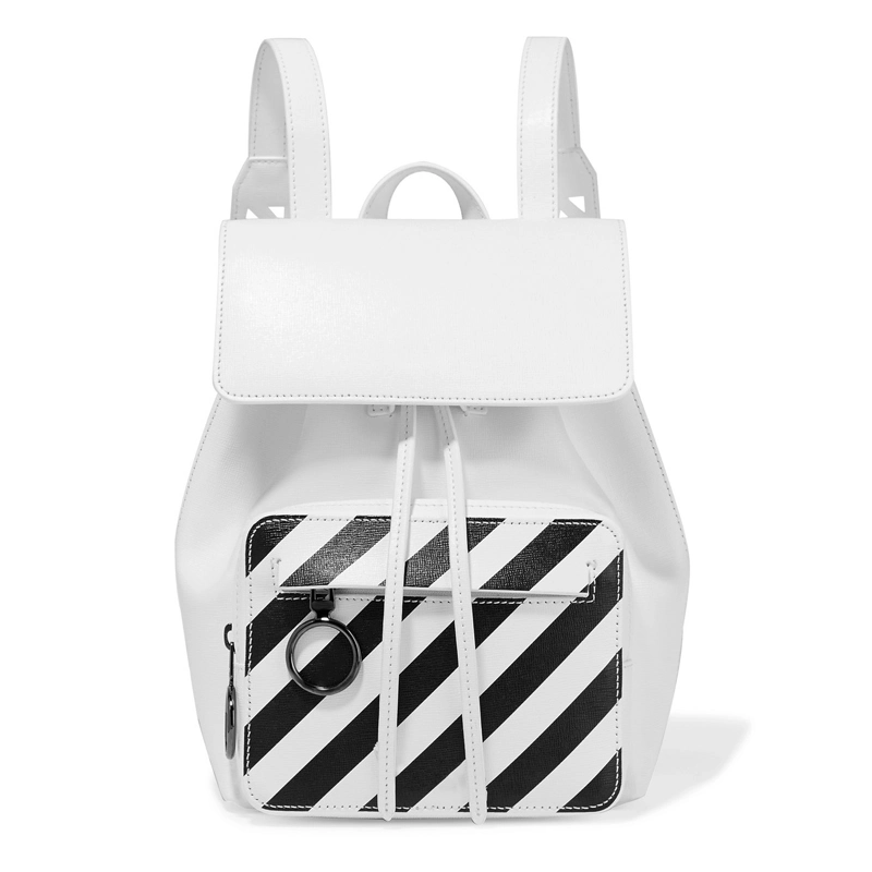 Genuine Leather Backpack Black & White Stripe Commute Style Customization Service